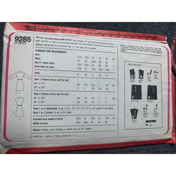 Simplicity Misses Dress Sewing Pattern sz 14 9285 - uncut - Picture 3 of 4